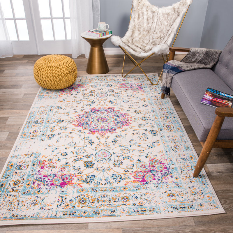 Bungalow Rose Hartig Oriental Pink/Blue/Cream Area Rug & Reviews Wayfair